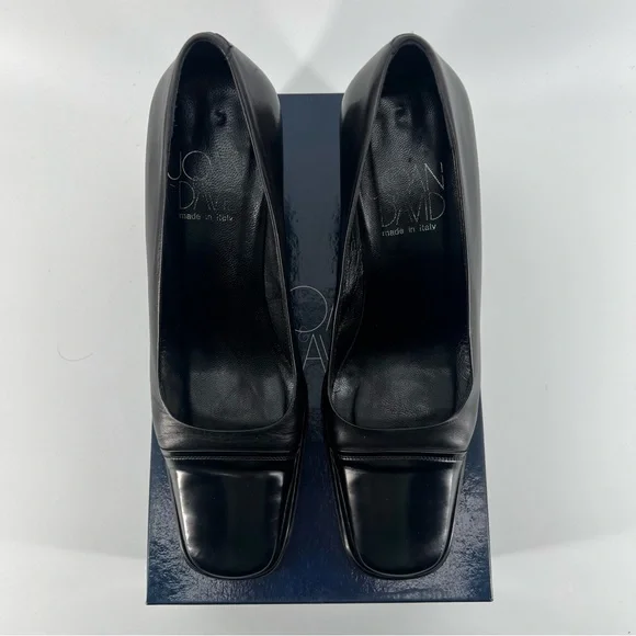 Joan & David Square Toe Block Heel Size 7.5 Black Leather Pumps - Picture 2 of 7
